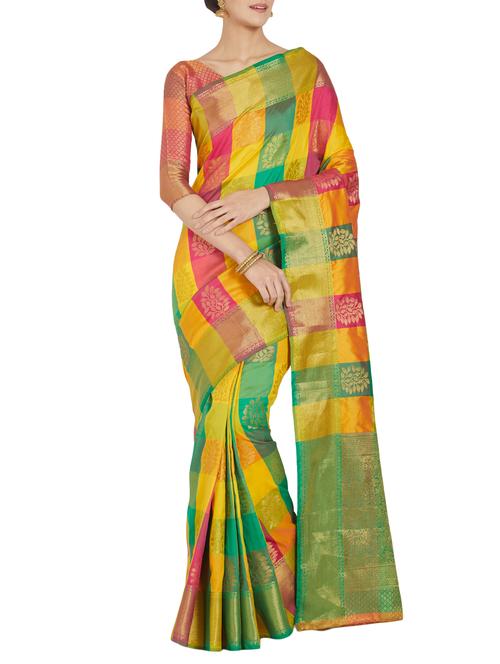 checkered zari motifs woven saree with blouse - 15804349 - Very Small Image - 1
