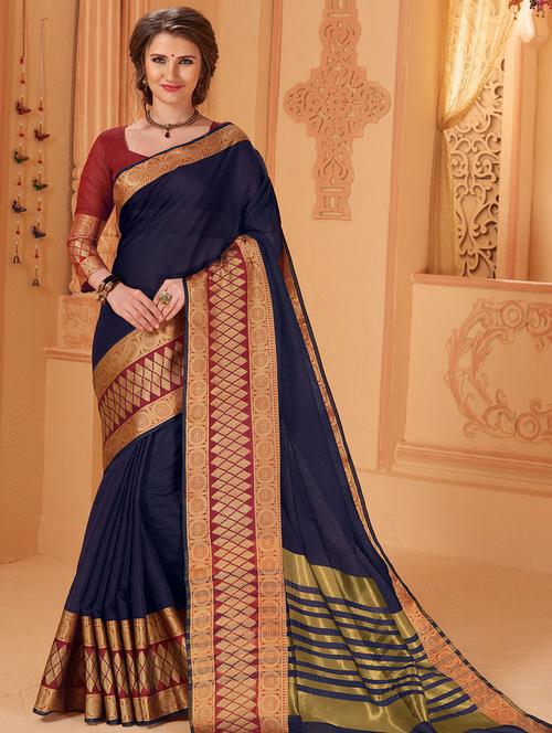 geometrical zari border kota doria saree with blouse - 15804365 - Very Small Image - 1