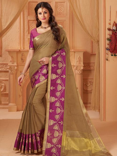 contrast zari border kota doria saree with blouse - 15804368 - Very Small Image - 1