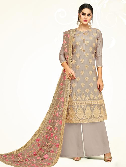 embroidered unstitched palazzo suit - 15804375 - Very Small Image - 1