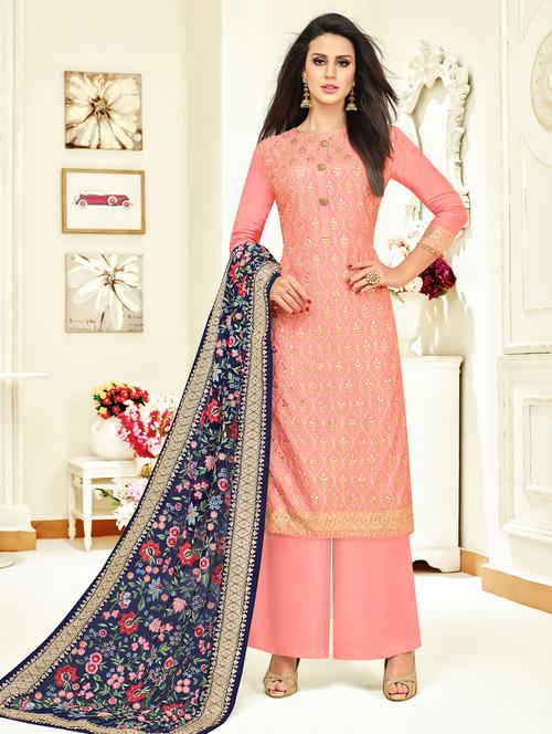 embroidered unstitched palazzo suit - 15804376 - Very Small Image - 1