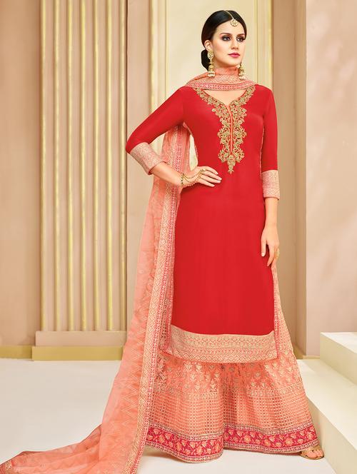 embroidered unstitched sharara suit - 15804487 - Very Small Image - 1