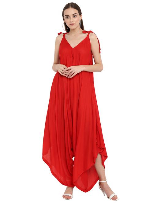 red bow tie sleeved jumpsuit - 15804615 - Very Small Image - 1