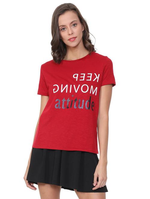 slogan print round neck tee - 15805228 - Very Small Image - 1