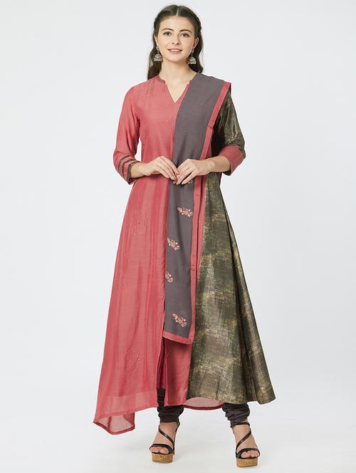 embroidered kurta churidaar with dupatta set - 15805270 - Very Small Image - 1