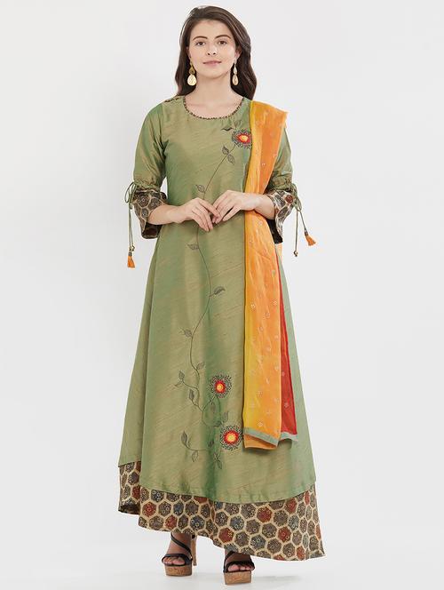 embroidered kurta palazzo with dupatta set - 15805273 - Very Small Image - 1