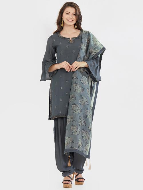 embellished kurta patiyala with dupatta set - 15805277 - Very Small Image - 1