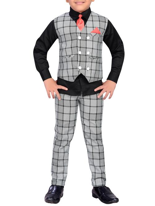 grey cotton blend waistcoat suit set - 15805394 - Very Small Image - 1