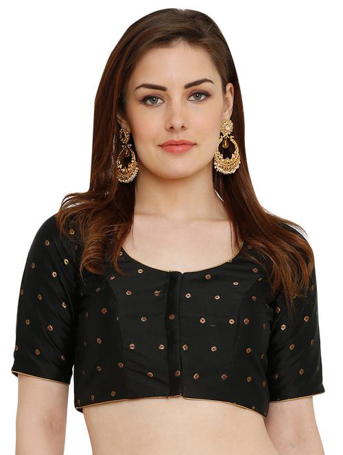 self-design brocade blouse with drawstring - 15805819 - Very Small Image - 1