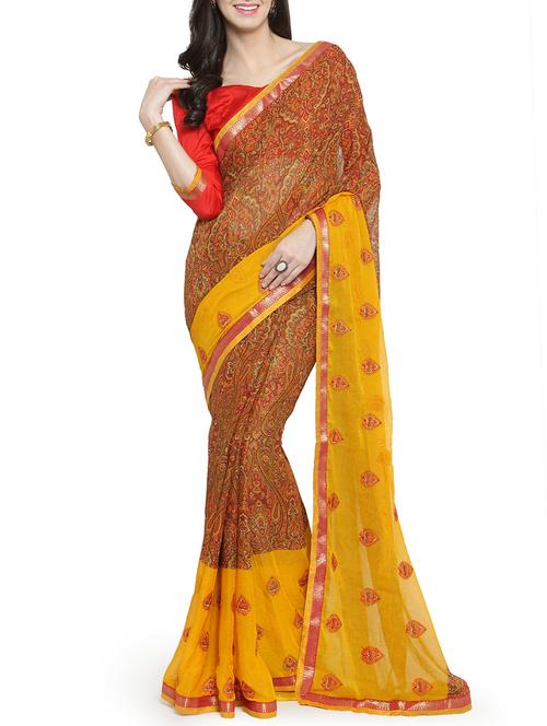ethnic motif printed saree with blouse - 15805896 - Very Small Image - 1