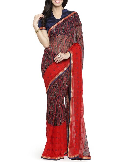 ethnic motif embroidered saree with blouse - 15805904 - Very Small Image - 1