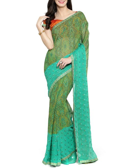 floral embroidered saree with blouse - 15805905 - Very Small Image - 1