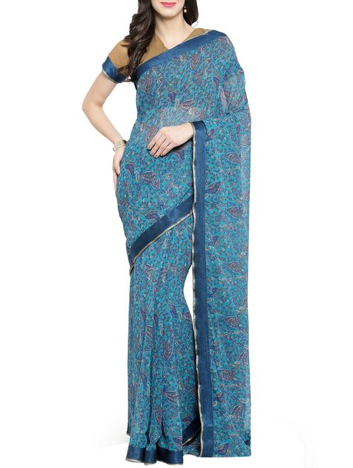 floral printed saree with blouse - 15805911 - Very Small Image - 1