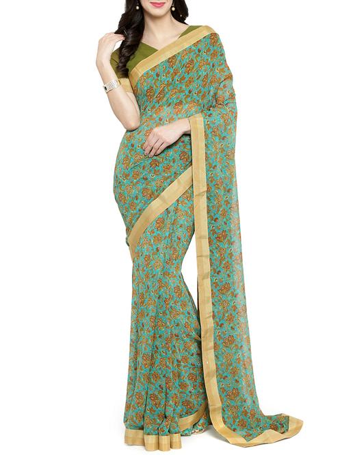 floral printed saree with blouse - 15805916 - Very Small Image - 1