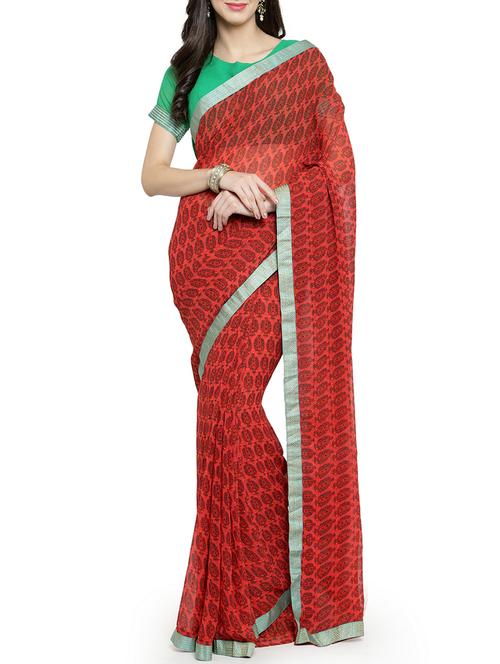 floral printed saree with blouse - 15805918 - Very Small Image - 1