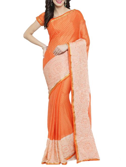 orange chiffon embroidered saree - 15805928 - Very Small Image - 1