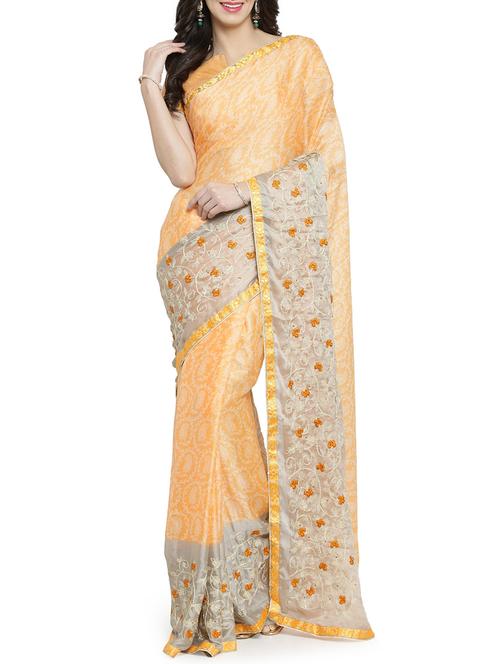 orange chiffon embroidered saree - 15805929 - Very Small Image - 1