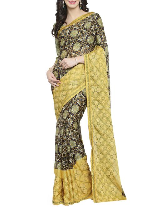yellow chiffon embroidered saree - 15805934 - Very Small Image - 1