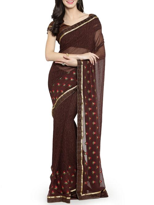 floral embroidered saree with blouse - 15805938 - Very Small Image - 1