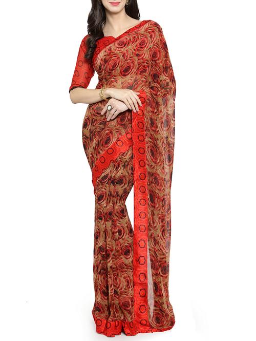 floral printed saree with blouse - 15805948 - Very Small Image - 1