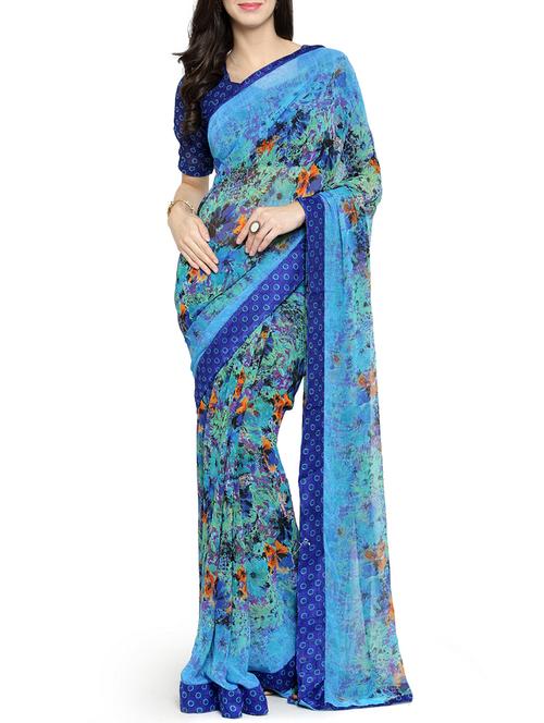 floral printed saree with blouse - 15805950 - Very Small Image - 1