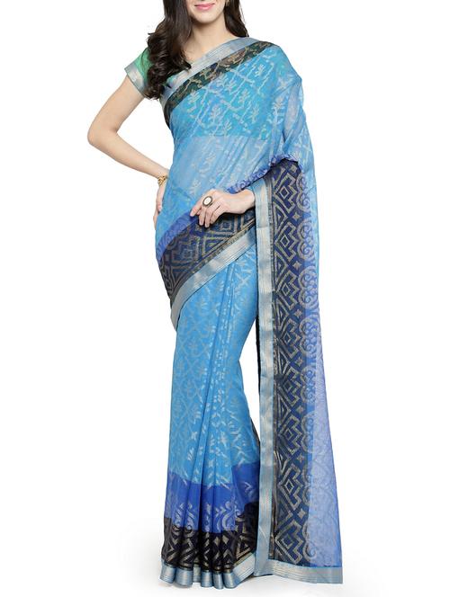 ethnic motif self design saree with blouse - 15805959 - Very Small Image - 1
