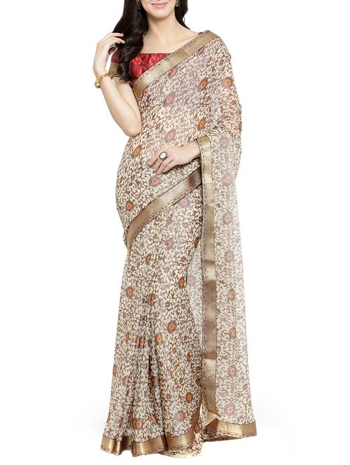 floral printed saree with blouse - 15805962 - Very Small Image - 1