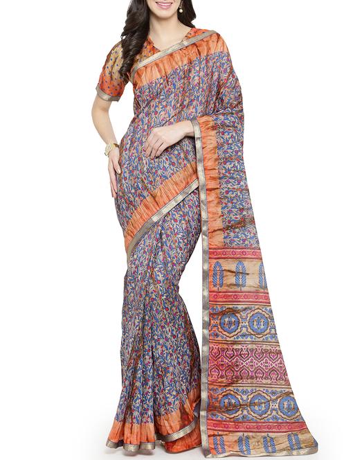 floral printed saree with blouse - 15805976 - Very Small Image - 1