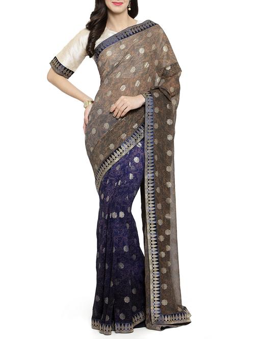 half and half floral printed saree - 15805996 - Very Small Image - 1