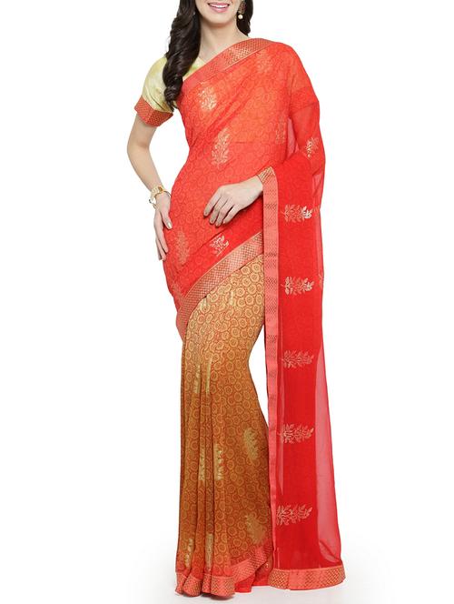 half and half floral printed saree with blouse - 15805997 - Very Small Image - 1