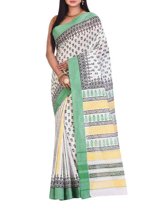 contrast border printed tant saree - 15806254 - Very Small Image - 1