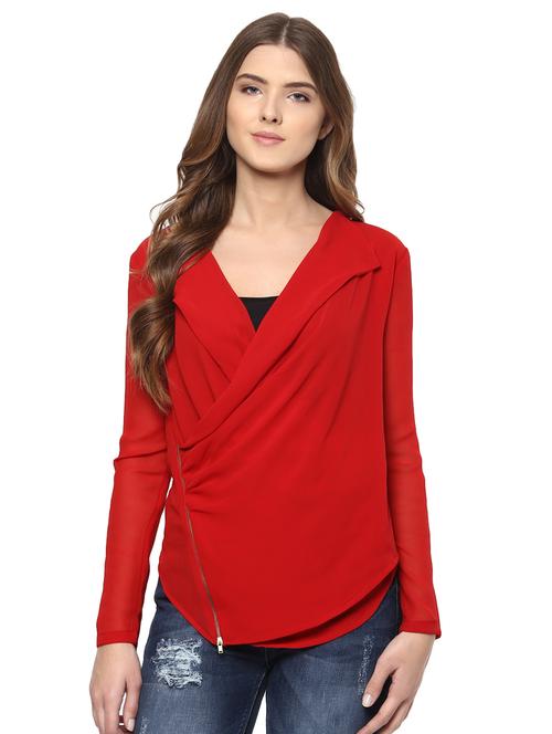 zipper detail sheer wrap top - 15807358 - Very Small Image - 1