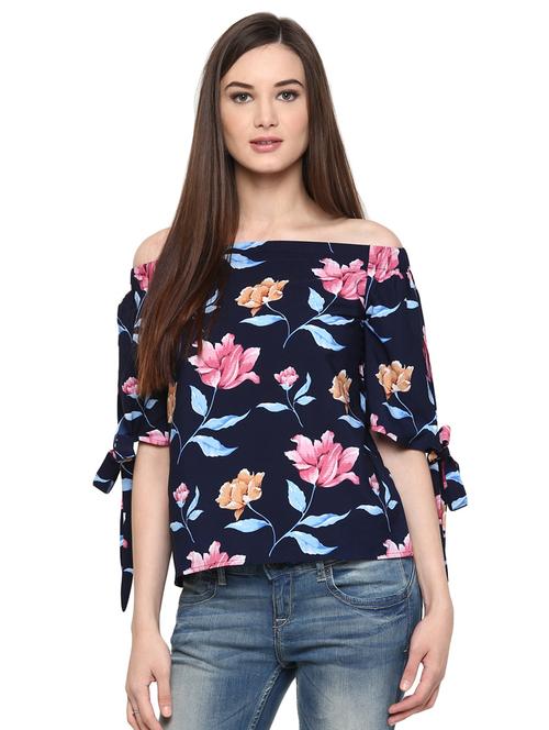 tie-up detail floral off shoulder top - 15807371 - Very Small Image - 1