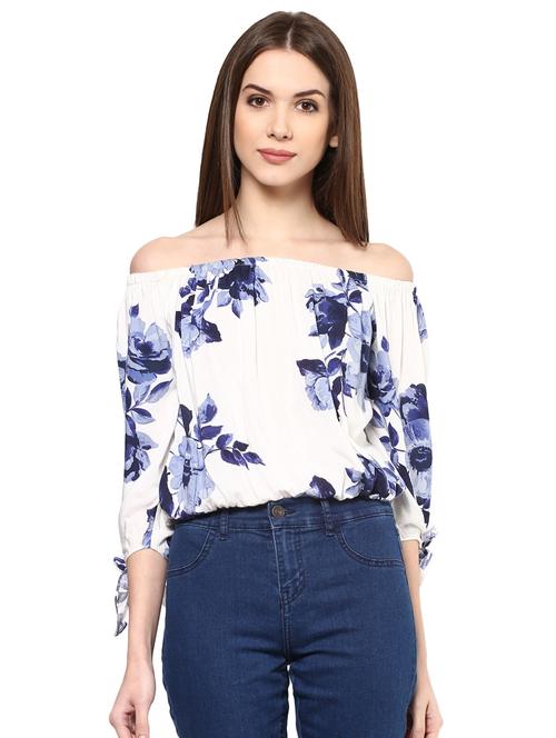 off shoulder tie-up detail smocked top - 15807378 - Very Small Image - 1