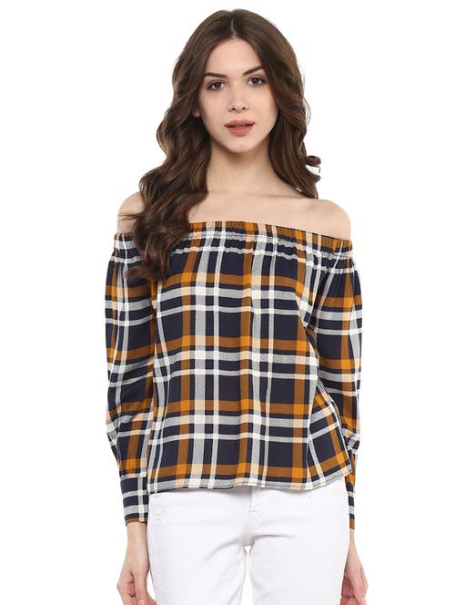 off shoulder checkered top - 15807393 - Very Small Image - 1