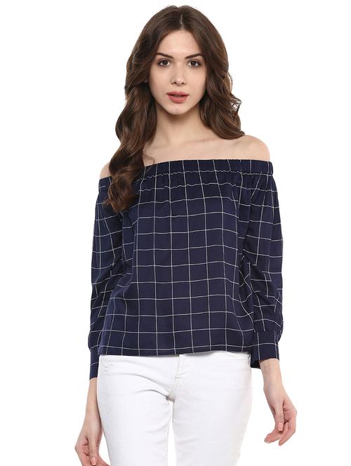 off shoulder checkered top - 15807394 - Very Small Image - 1