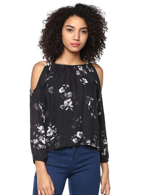 tie-back floral cold shoulder top - 15807459 - Very Small Image - 1