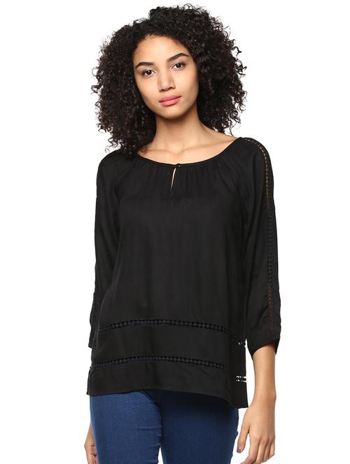 button detail lace insert top - 15807467 - Very Small Image - 1