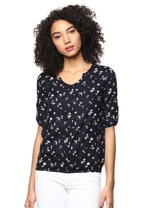 roll-up sleeved button-up floral top - 15807482 - Very Small Image - 1