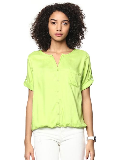 roll-up sleeved button-up blouson top - 15807485 - Very Small Image - 1