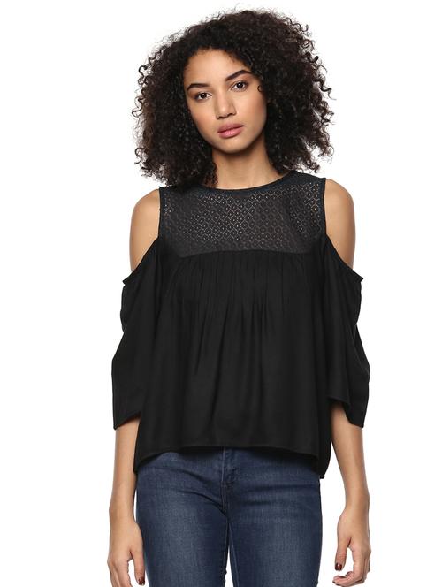 cold shoulder laced yoke top - 15807497 - Very Small Image - 1