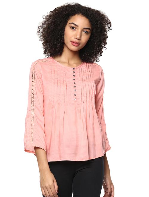 button detail pin-tucked laced top - 15807503 - Very Small Image - 1