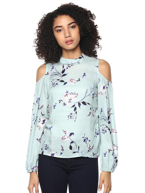 mock neck cold shoulder floral top - 15807546 - Very Small Image - 1