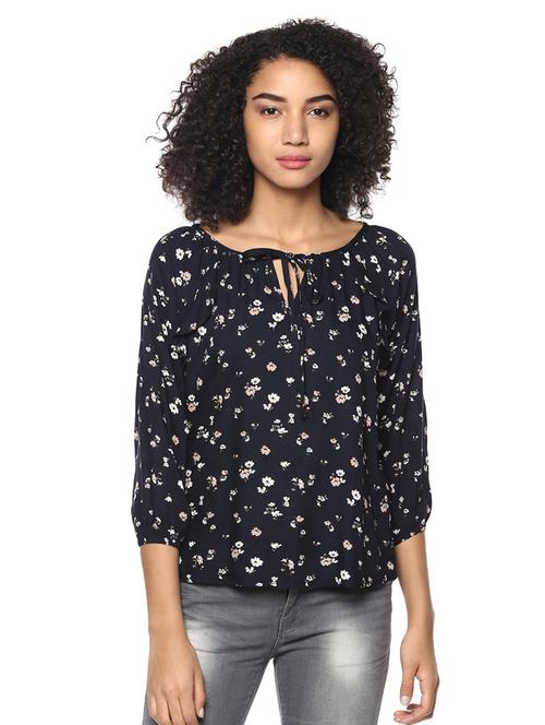 tie-up ruffle trim floral top - 15807549 - Very Small Image - 1