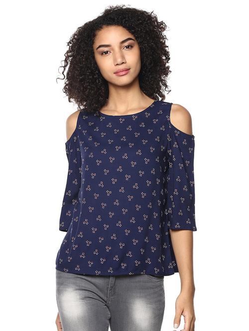 navy cold shoulder floral top - 15807561 - Very Small Image - 1