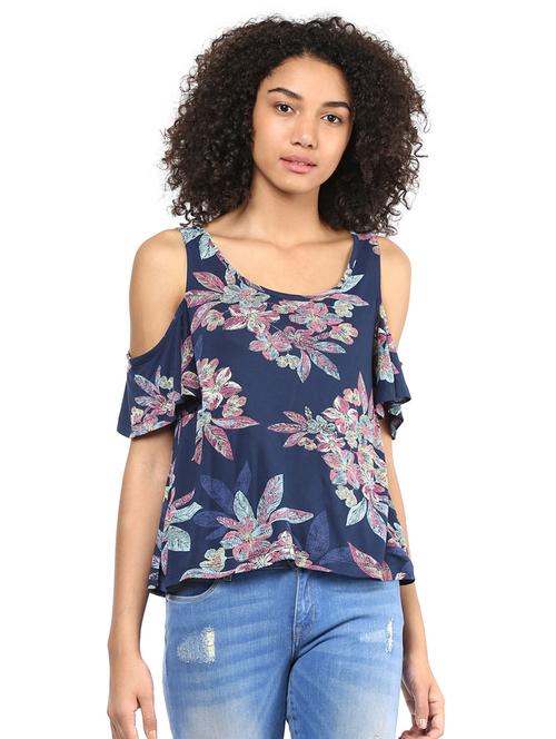 navy floral cold shoulder top - 15807563 - Very Small Image - 1