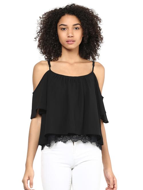 lace overlay cold shoulder top - 15807568 - Very Small Image - 1