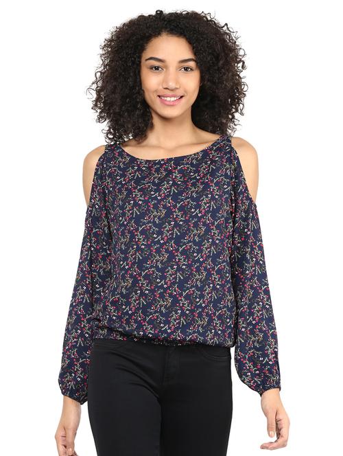 botanical print cold shoulder blouson top - 15807585 - Very Small Image - 1