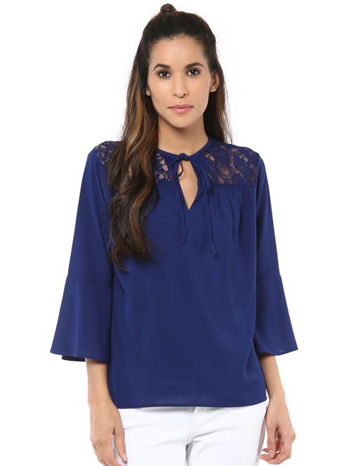 lace paneled tie up neck top - 15807592 - Very Small Image - 1
