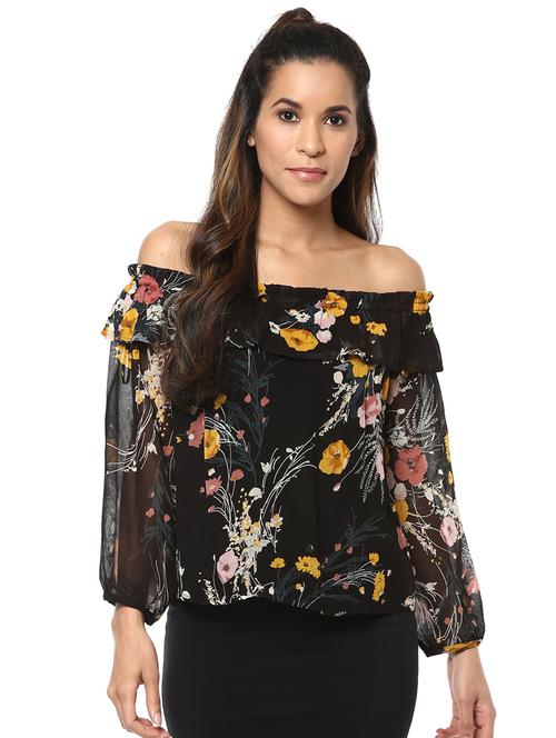 ruffle trim off shoulder top - 15807595 - Very Small Image - 1